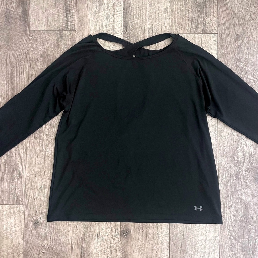 Under Armour Womens Black Long Sleeve Open Back Crisscross Activewear Top LG